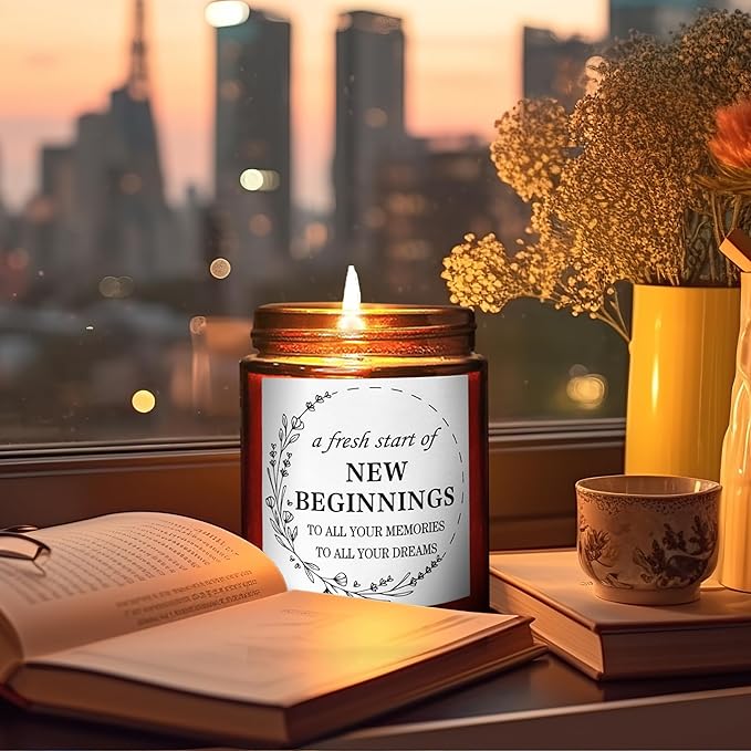 New Beginnings Housewarming New Home Candle - Friendship Gifts for Women - Graduation Farewell Going Away Work Break Up Divorce Gift for Her Bestie Coworker Friend - Relaxing Anxiety Relief