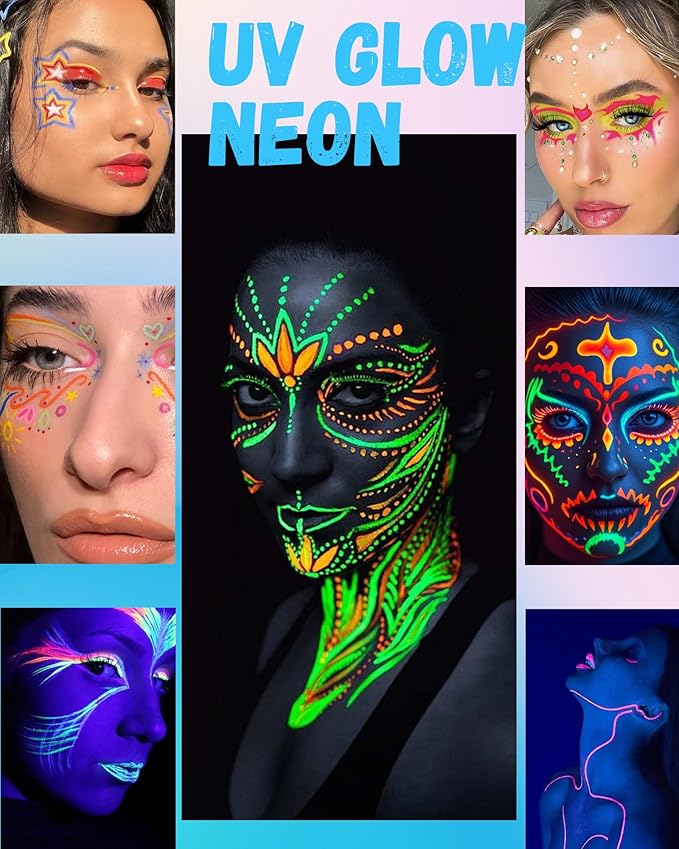 UV Neon Colored Gel Eyeliner Pencil, Matte Rainbow Colorful Eyeliner Pencils Glow in the Dark Makeup, Waterproof Long Lasting Gel Eye Liner Pen with Sharpener for Halloween Face Body Painting-B02 Blue