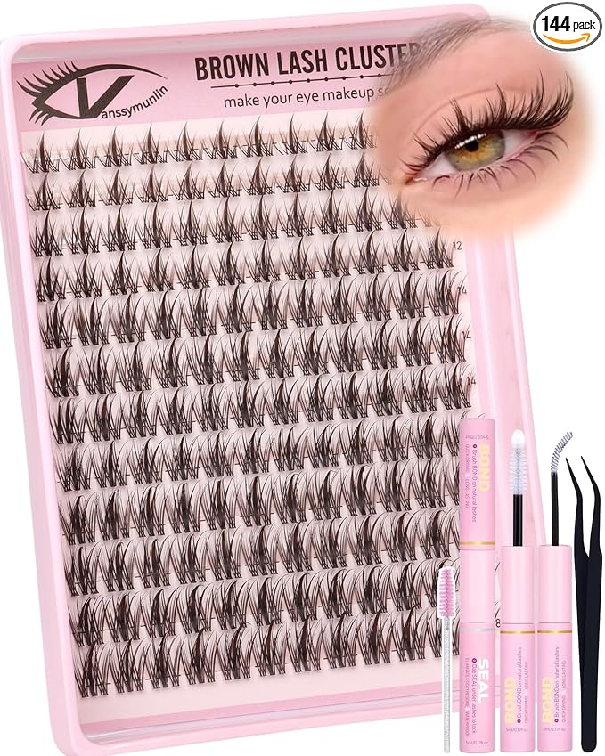 Dark Brown Manga Lash Clusters Kit Natural Wispy Eyelashes Cluster Kit Fairy Anime Cluster Eyelash Extensions C Curl 10-18mm Lashes Clusters Clean Band Individual Lashes with Brush