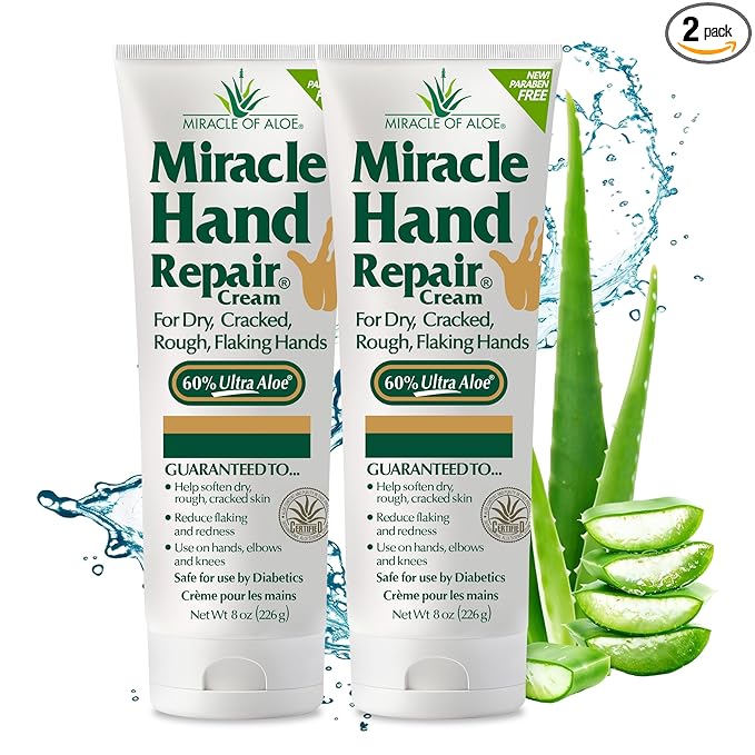 Miracle Hand Repair Cream for Dry Cracked Hands 8 oz Best Healing Hand Cream with 60% Aloe Vera - Non-Greasy Moisturizer for Working Hands - Fast Absorbing Lotion for Extremely Dry Skin (2-Pack)