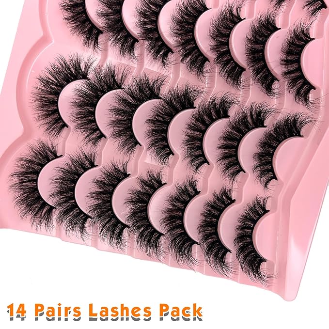 loladook Mink Lashes Cat Eye Wispy 18mm Fluffy Strip Lashes Pack C Curl Natural Flase Eyelashes 3D Long Cateye Faux Mink Eyelashes Bulk