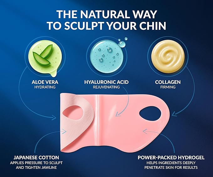 Stylia V Line Lifting Collagen Mask - Lift, Firm & Contour Jawline - Tightening Double Chin Strap with Hyaluronic Acid & Aloe - Neck Tightening and Lifting Mask - Jawline Shaper Face Lift Tape (7PC)