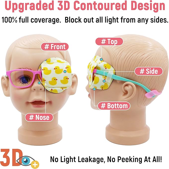 Astropic 3D Cotton & Silk Eye Patch for Kids | Girls Eye Patch for Glasses | Medical Eyepatch for Children with Lazy Eye (Yellow Duck, Left Eye)