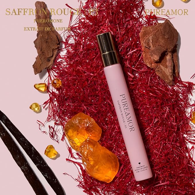 PUREAMOR Pheromone Perfume for Women, Saffron Rouge Extrait de Parfum - Long Lasting Warm Spicy Scent, 30% High Concentration, Travel Size Fragrance Spray, 0.4 oz / 12ml