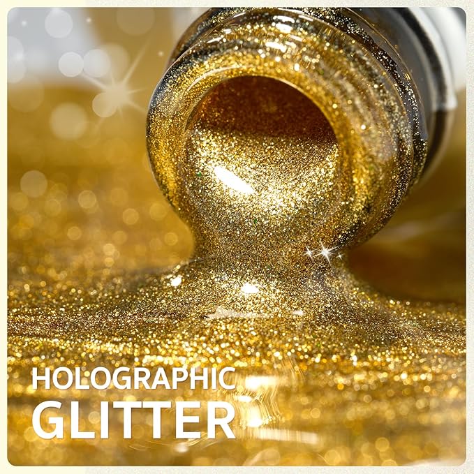 GAOY Gold Glassy Cat Eye Gel Nail Polish, 16ml Glitter Holographic Nail Polish with Magnet, Reflective Translucent UV Gel, 2156 Dazzling Dawn