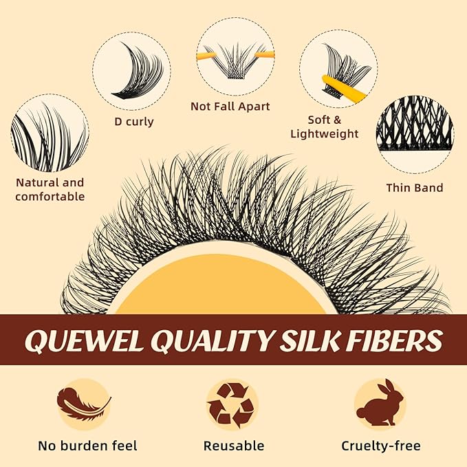 QUEWEL Lash Clusters Kit, 144 Pcs DIY Lash Extension Kit Individual Lashes Eyelash Extension Kit with Lash Bond and Seal Lash Tweezers (144-Mega Kit)