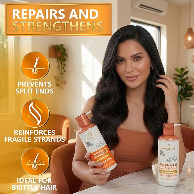 Batana Oil Shampoo and Conditioner Set - Sulfate Free Volumizing Formula for Fine Hair - Thickening Salon Quality - Paraben Free Blend for Thin Hair - For Women and Men - 16 Fl Oz (Set of 2)