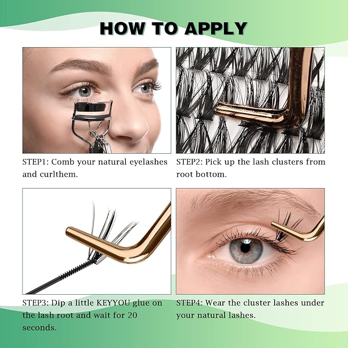 Lash Clusters 300pcs Individual Lashes 50D 0.07D Curl 16mm DIY Eyelash Extension KEYYOU Large Tray Volume Soft&Natural Cluster Lashes(50D-0.07D,16）