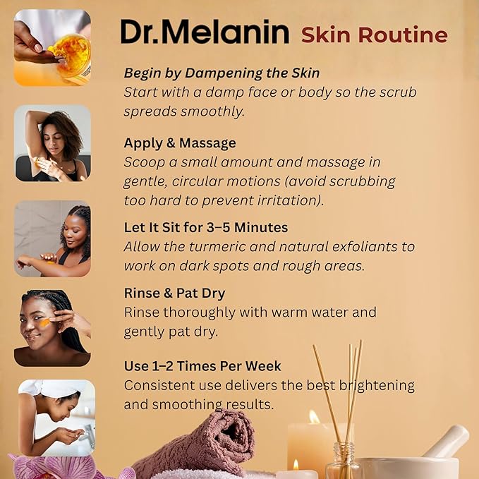 Dr. Melanin Turmeric Exfoliating Body Scrub for Uneven Skin Tone – Sea Salt Scrub with Jojoba, Almond Oil & Vitamin E for Bikini Line, Inner Thighs & Underarms