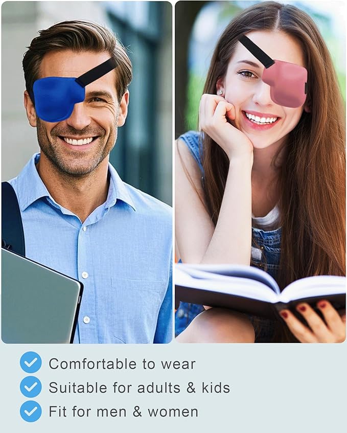 Eye Patches for Adults and Kids, 2 Pcs 3D Eye Patch Adjustable Medical Eyepatch for Lazy Eye Amblyopia Strabismus and After Surgery for Left Eye Pink