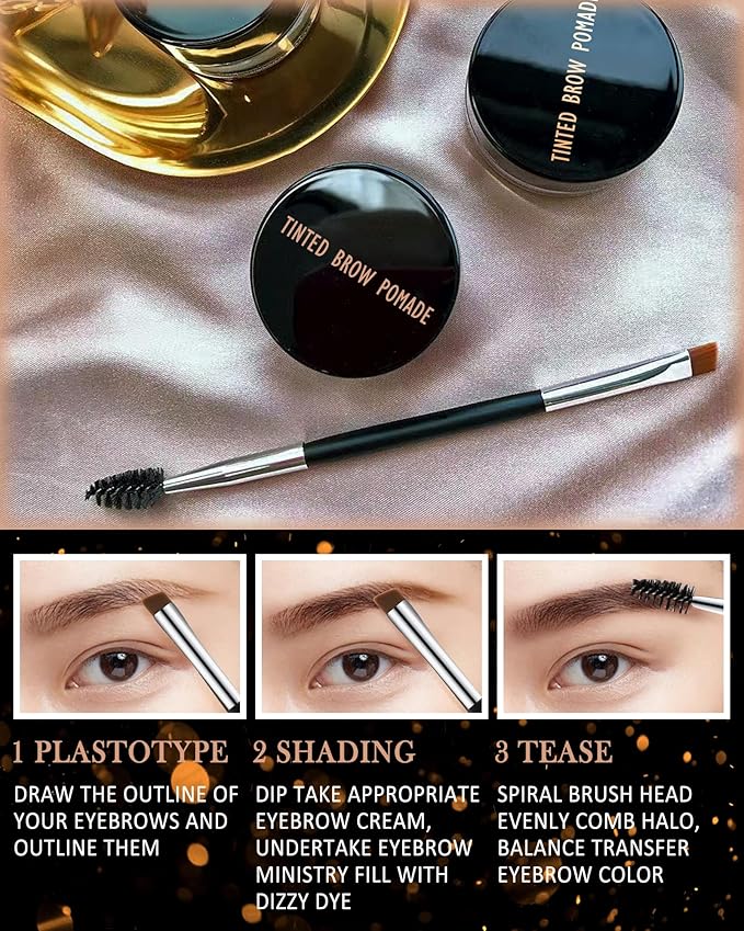Eyebrow Pomade Kit, Long Lasting Waterproof Soft Brown Tinted Eye Brow Pomade Set with Brush Razor,Smudge-proof Tint Eyebrow Cream Brow Tinting Gel,Christmas Makeup Gift for Women Girl-01
