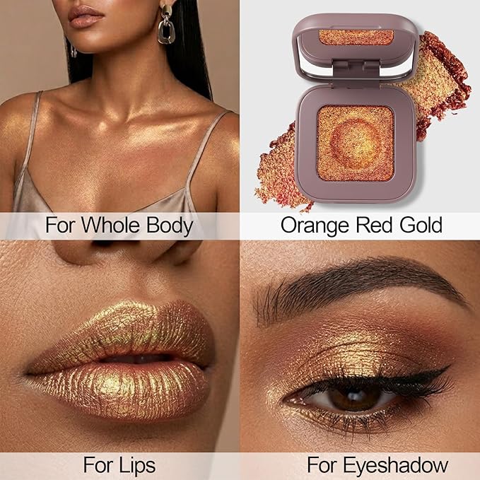 Erinde Orange Red Gold Duochrome Glitter Eyeshadow Palette, Holographic Rich Color Multichrome Shimmer Eye Shadow, Color Shift Sparkle Inner Corner Eye Highlighter Makeup for Rave Festival Concert, 10
