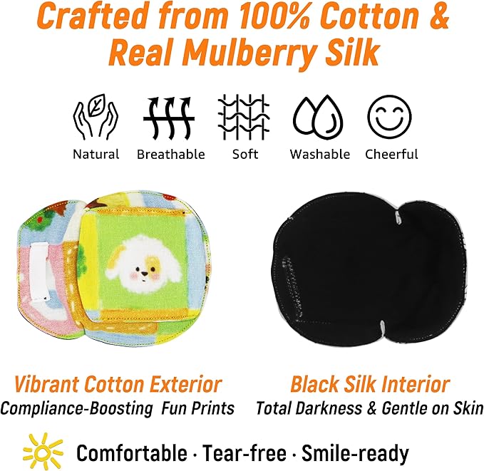 Astropic 3D Cotton & Silk Eye Patch for Kids | Boys Girls Eye Patch for Glasses | Medical Eyepatch for Children with Lazy Eye (Spotted Puppy, Right Eye)