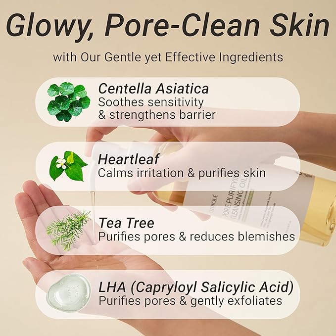 Korean Double Cleanse Duo Set – Pore Purifying Cleansing Oil & Gentle Face Wash, Mild Acid Complex, Sensitive Skin, w/ Centella Tea Tree & Green Tea, LHA AHA BHA PHA for Gentle Exfoliation Acne Care
