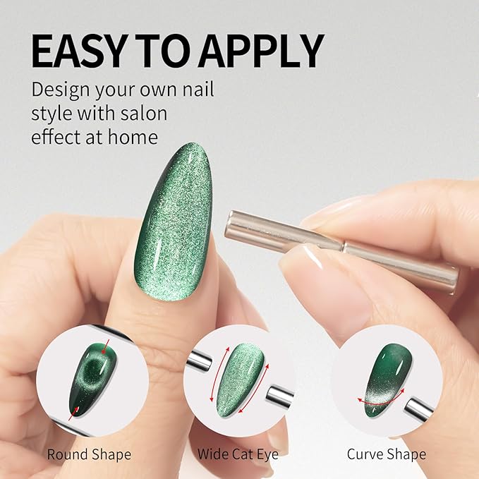 MAYCHAO 15ML Cat Eye Gel Nail Polish 1Pc Green Gel Polish Soak off Holographic Magnetic Nail Polish for Nail Art Manicure Salon DIY at Home, 0.5 OZ
