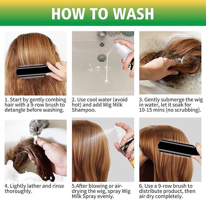 Wig Shampoo for Synthetic Wigs & Wig Milk Spray for Synthetic Hair, Detangle and Anti-Frizz, Hydrates & Moisturizes Synthetic Wig Shampoo, Conditioner＆Detangler 2 in 1 Moisturize Spray Detangler Brush