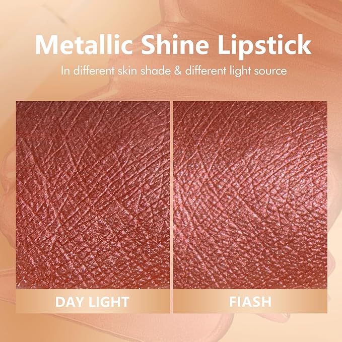 MAKI YIKA Metallic Lipsticks Long Lasting Brown Lipstick for Mother Women Glitter Lipstick No Smudge Transferproof iquid Lip Gloss (BR09 Celebration)