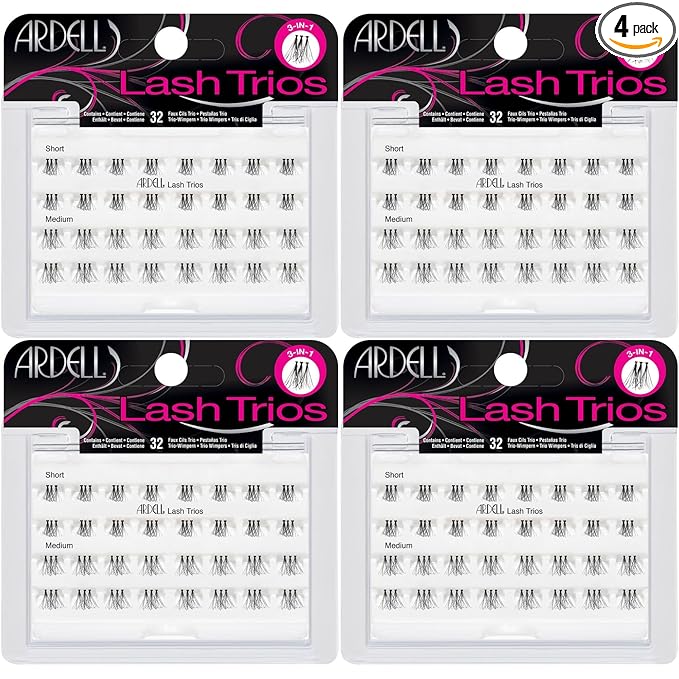 Ardell Cluster Lashes Individual Lashes, Lash Trios - Black, Reusable DIY Lash Clusters, Eyelash Extensions, 4 Pack