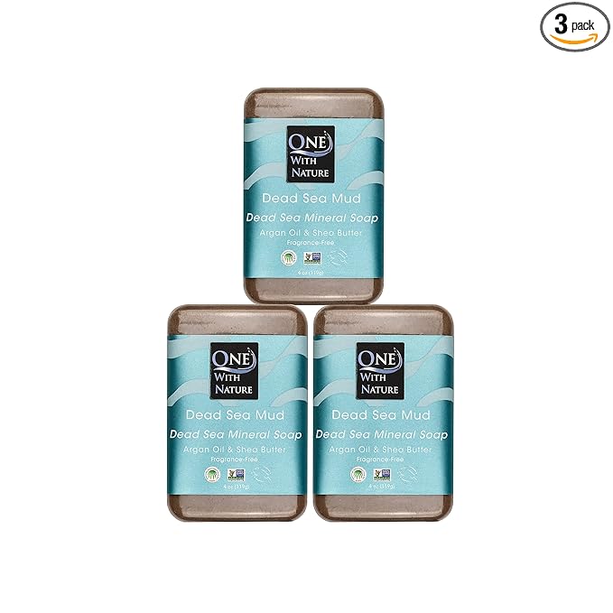 One With Nature Dead Sea Mud Soap 4oz 3-Pack – Purifying and Exfoliating Soap Bar with Dead Sea Salt Minerals for Face & Body, for Men & Women, Unscented