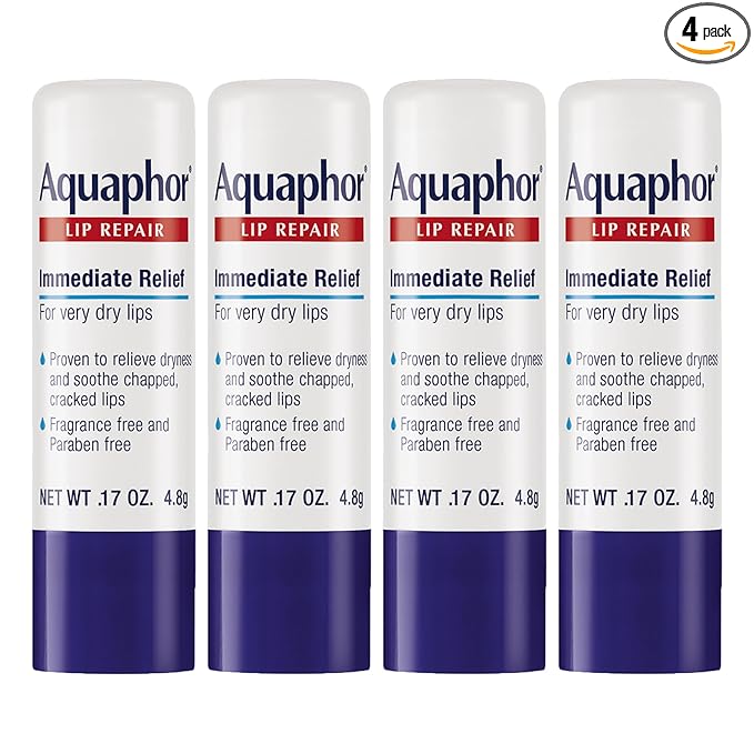 Aquaphor Lip Repair Stick with Shea Butter, Moisturizing Lip Balms, Fragrance Free and Paraben Free, Mothers Day Gifts, 0.17 Oz Stick, Pack of 4