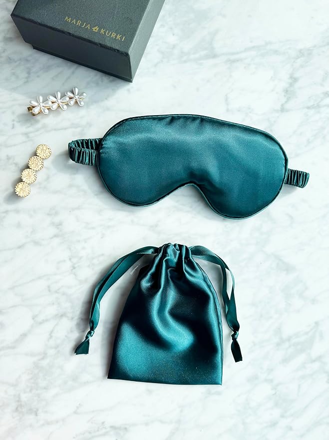 [1 Pack] QSYW Sleep Masks, Satin Eye Mask for Sleeping - Silky Eye Masks Bulk with Storage Bag & Elastic Strap,Green