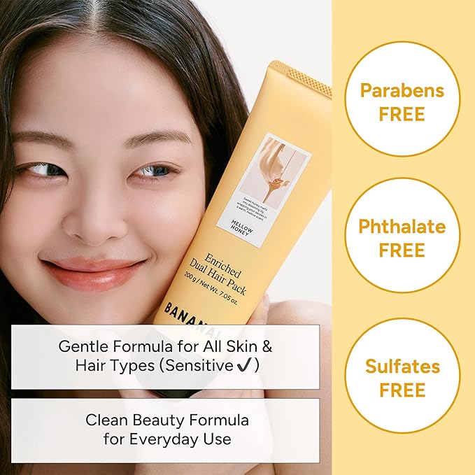 Korean Dual Hair Pack for Smooth & Glossy Hair, Deep Conditioning Treatment with Rice Protein, Silk & Honey Extract, Dual Cream Formula for Dry, Damaged Hair, Mellow Honey, 200g / 7.05 oz