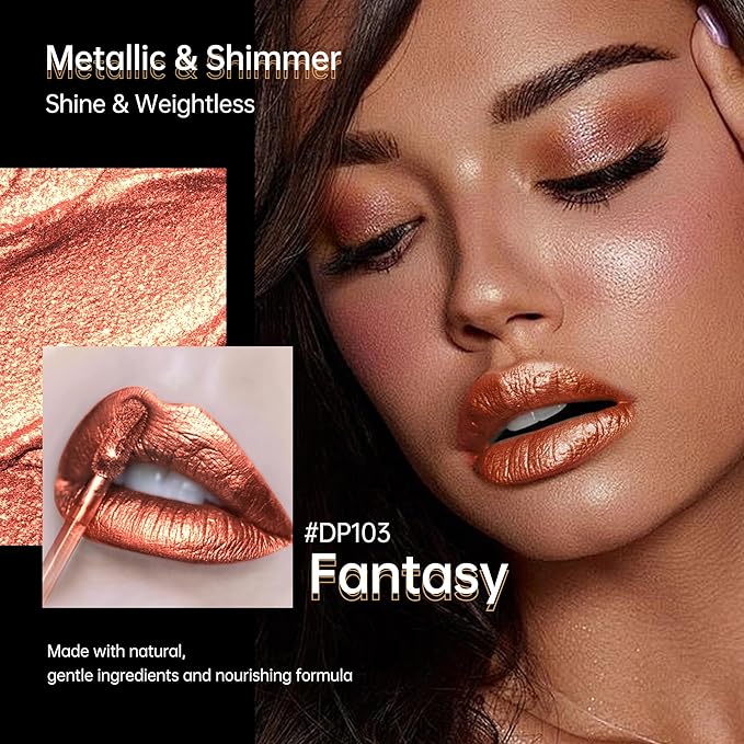 Depuplum Bronze Lipsticks for Women Reddish Brown Metallic Lipstick Long Lasting Shimmer Lip Gloss Glitter Waterproof Lipsticks Full Coverage Lip Color for Mother's Day,DP103 Fantasy