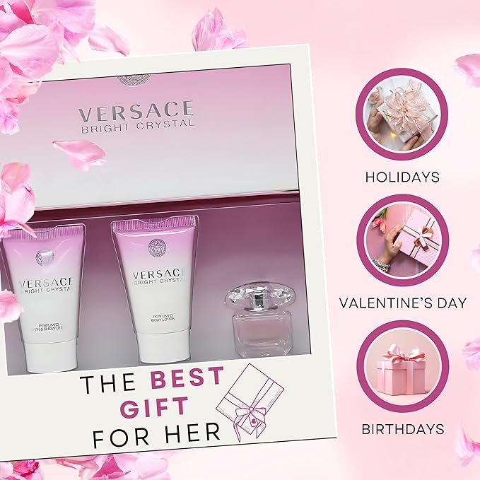 Versace Versace Bright Crystal By Versace for Women - 3 Pc Gift Set 5ml EDT Splash, 2x25ml Shower Gel, Body Lotion