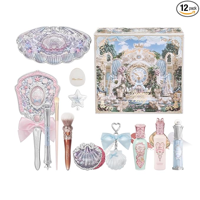 Flower Knows Shell’s Jewel 12-Piece Makeup Gift Box Set,Lip Gloss×2+Blush×1+ Eyeshadow Palette×1+Highlighter×3+Hair Clip×1+Mini Powder Puff×1+Blush Brush×1+Eyeshadow Brush×1+Gift Box×1