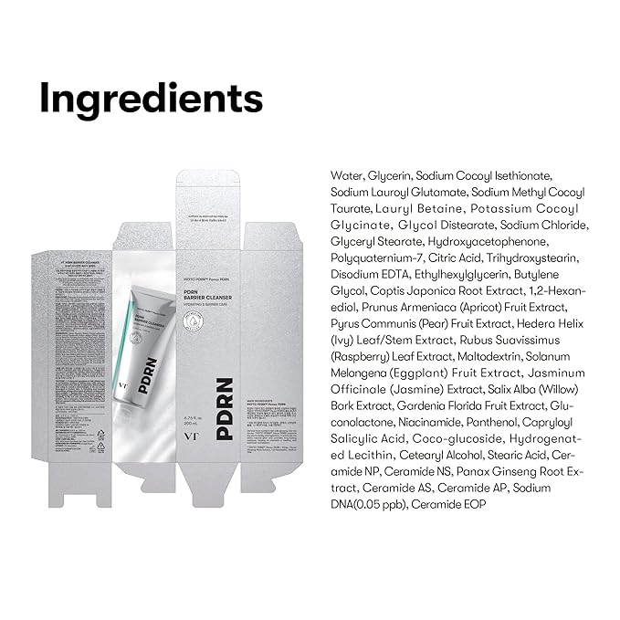 VT COSMETICS PDRN Barrier Cleanser, Gentle pH Balanced Facial Cleanser with PDRN, Ceramides & Panthenol, Hydrating Micro Foam Face Wash for Sensitive, Deep Cleansing Without Dryness, 6.76 fl.oz