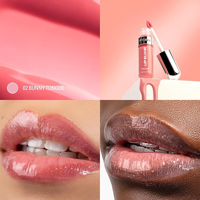 Sacheu Lip Elixir Nourishing and Hydrating Lipgloss — Moisturizing Plumping Lip Gloss Enriched with Collagen, Non-Sticky Lip Color Smooth High-Shine Finish, Vegan & Cruelty-Free, Clear & Sheer Pink