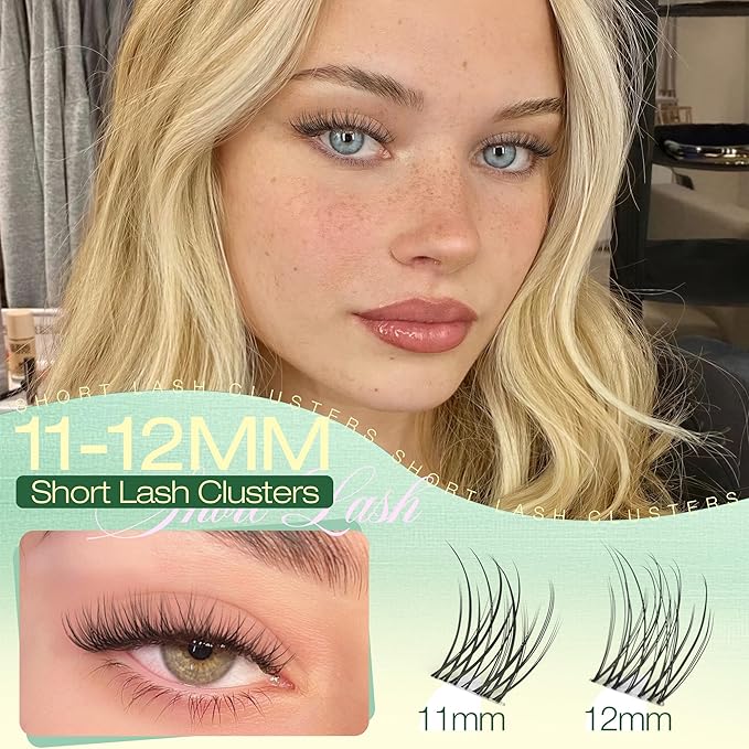 Natural Lash Clusters 11-12MM Eyelash Clusters Clear Band Individual Lashes Short Wispy Cluster Lashes C Curly Cluster Eyelash Extensions for Everyday Makeup by Lvmixwig