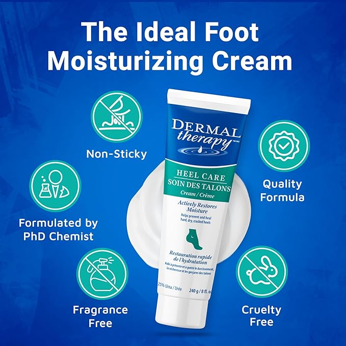 Dermal Therapy Heel Care Cream - Deeply Moisturizes & Repairs with Intensive Cracked Heel Cream - 25% Urea, 6% AHA & Silk Amino Acids for Soft Skin - Fast Results & Non-Greasy Formula - 8 oz / 240 ml