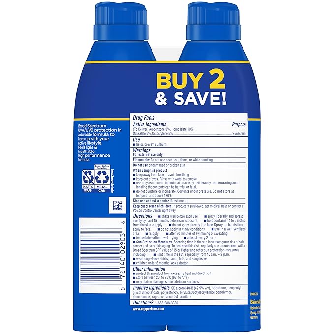 Coppertone SPORT Continuous Sunscreen Spray Broad Spectrum SPF 100 (5.5 Ounce) (Packaging may vary) (Pack of 2)