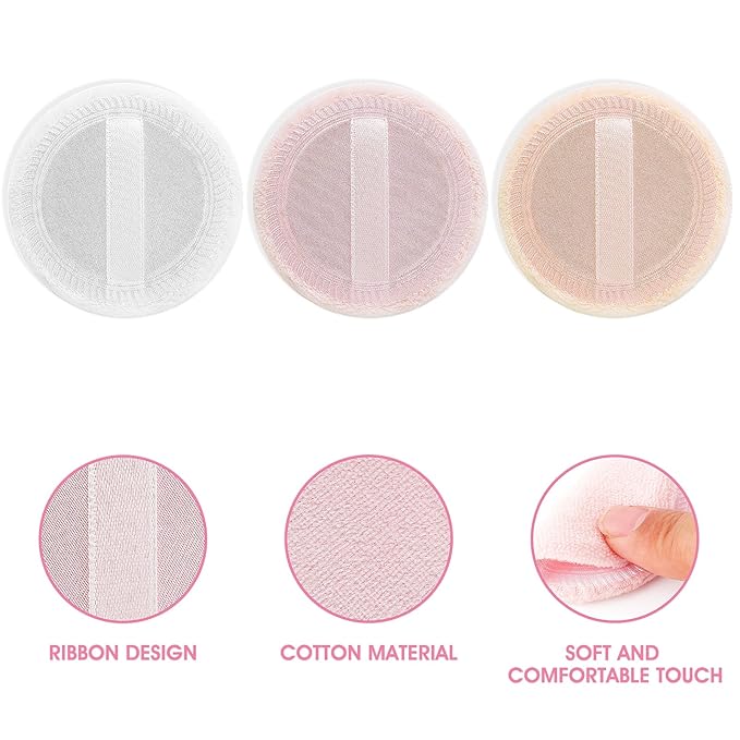 WLLHYF 24Pcs Powder Puff Cotton Round Makeup Puff Pads with Strap Face Powder Puffs for Loose and Foundation Cosmetics Sponge Powder Puffs