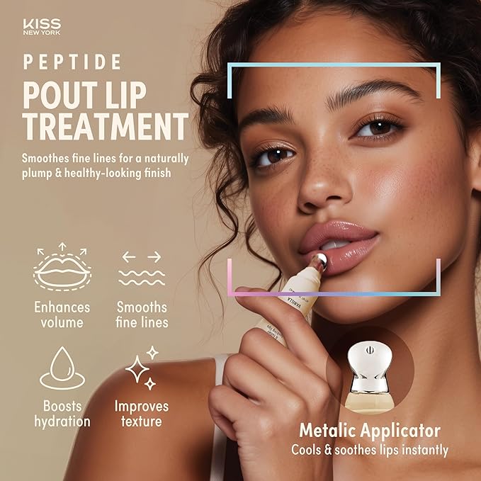 KISS NEW YORK Peptide Lip Treatment, Hydrating & Non-Sticky Tinted Plumping Balm, Shea Butter, Castor Oil & Squalane Reduces Look of Fine Lines, Softer & Fuller Lips with Cooling Metal Tip (Coconut)