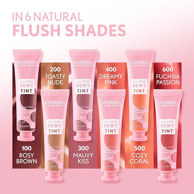 Covergirl Clean Fresh Dewy Tint 500 Cozy Coral, 3-in-1 Tint, Blendable Color For Eyes, Lips & Cheeks, 0.33 fl oz (Pack of 1)