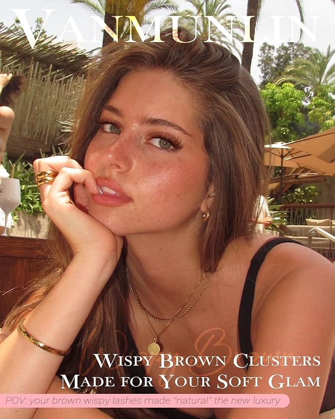 Natural Brown Lash Clusters Kit Wispy Eyelashes Clusters Kit C Curl Cluster Eyelash Extensions 10-16mm Cluster Lashes DIY Eyelash Clusters Waterproof Individual Lashes Extension Kit with Brush
