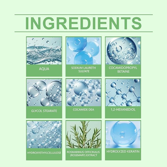 Rosemary Hair Growth Shampoo, Rosemary Hydrolyzed Keratin Shampoo for Thinning Hair and Hair Loss, Nourishes and Regenerates Hair for Women and Men (2Pcs)