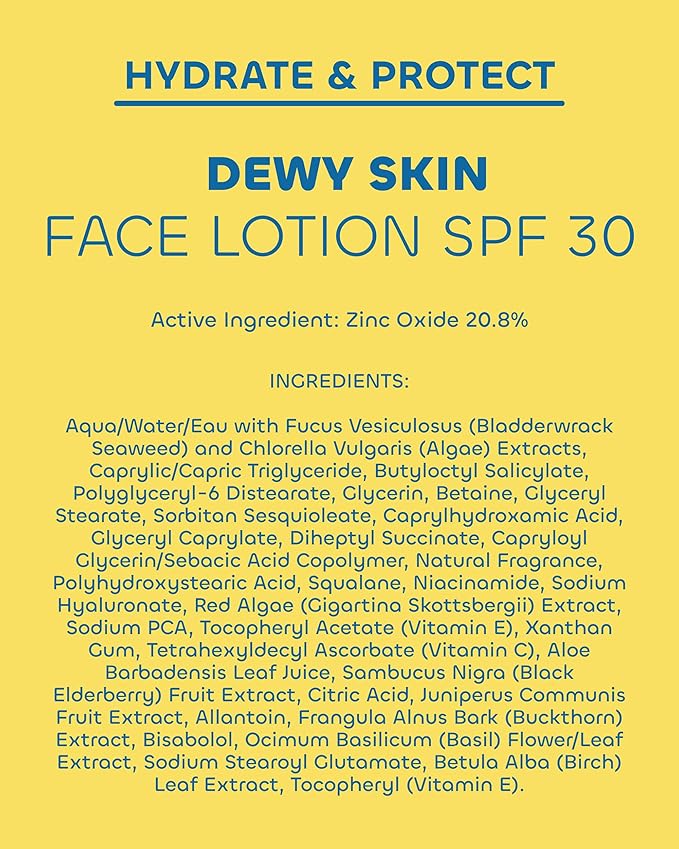 Seaweed Bath Co. Hydrate & Protect Dewy Skin Face Lotion SPF 30 - Broad Spectrum Zinc Oxide Lightweight Facial Sunscreen - Daily Moisturizer with Seaweed, Hyaluronic Acid & Squalane, 2 oz