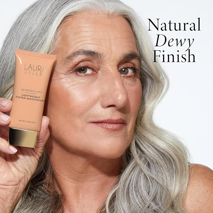 LAURA GELLER NEW YORK Quench-n-Tint Tinted Moisturizer - Sheer to Light Buildable Coverage - Natural Glow Finish - Lightweight Formula with Hyaluronic Acid, 01 Porcelain/Fair