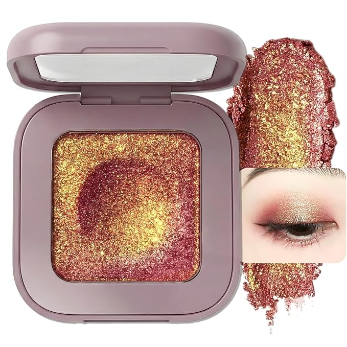 Duochrome Glitter Eyeshadow, Ultra-Fine Color Shifting Metallic Shimmer, High Pigment Holographic Single Eye Makeup, Long Lasting & Buildable Eye Shadow (#7 Coppery Bronze Sparkle)