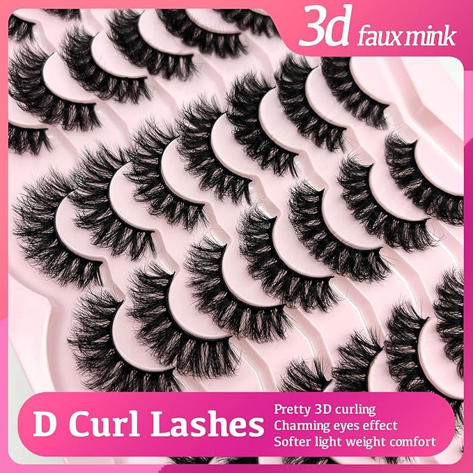 D Curl Lashes Mink Fluffy Faux Mink Eyelashes Long Dramatic Lashes Pack 18mm Volume Thick Big Fake Eyelashes Bulk