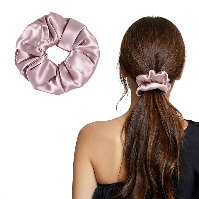 ZLYC 100% Mulberry Silk Hair Tie Scrunchie 19 Momme Gentle Creaseless Dent-Free Ponytail Holder for Women, 6cm Solid Pale Dusty Pink