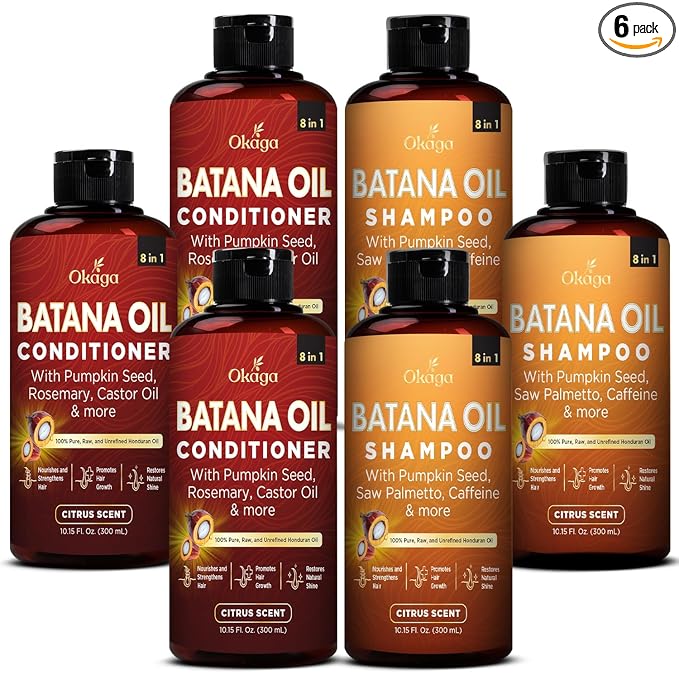 Batana Oil Shampoo & Conditioner Bundle, Aloe Vera Leaf Juice, Saw Palmetto, Caffeine, Biotin, Jojoba, Pumpkin Seed, Castor, Rosemary & Hydrolyzed Rice Protein, 10.15 fl oz Citrus Scent, 3 Pack