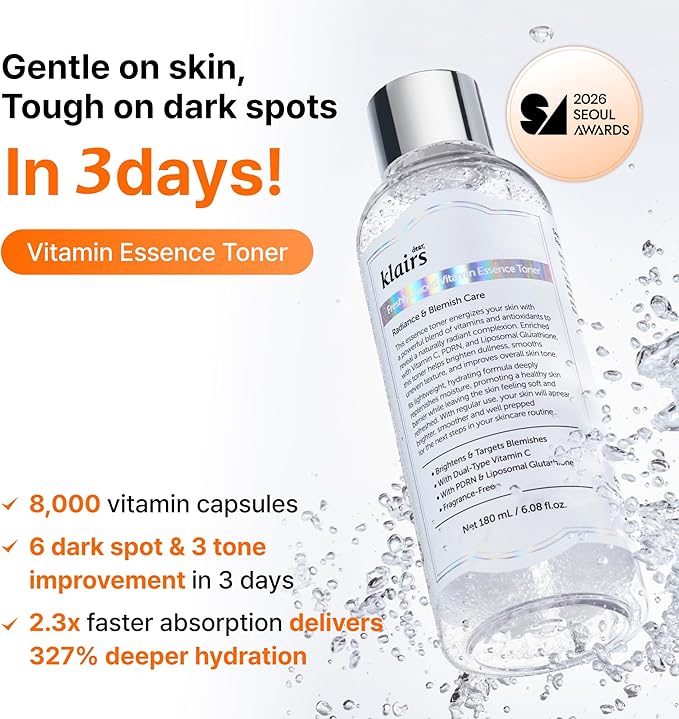 DearKlairs Freshly Juiced Vitamin C Toner – Brightening Liquid Essence with Vegan Salmon-Free PDRN, Niacinamide & 5% Vitamin C, Hydrating Daily Toner for Even Tone, 6.08 Fl Oz