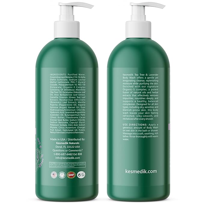 KESMEDIK Tea Tree Lavender Body Wash MaxTherapy, Itchy Skin Relief, Antifungal Defense, Fights Body Odor, Soothes Jock Itch & Athlete's Foot, Intimate Wash, Men & Women, 2-Pack, Limited Edition