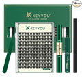 KEYYOU Lash Clusters Kit 144pcs Thick Volume D Curl Eyelash Clusters Lash Extension Kit with Mascara Brush Bond and Seal Glue Remover Applicators and Brush for DIY Lash Extensions (Y02)