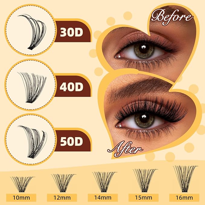 QUEWEL DIY-Lash-Extension-Kit, 280pcs 30+40+50D-Lashes-Clusters Mixed 12-18mm Soft Eyelash-Clusters-Kit with Lash Bond and Seal Waterproof, and Eyelash Clusters Tweezers Easy DIY at Home(30+40+50 KIT)