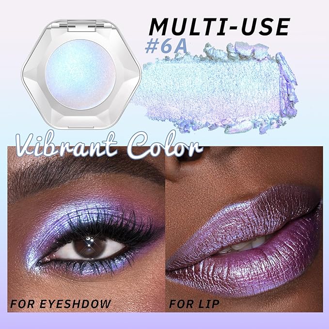 Noerrors Blue Holographic Duochrome Glitter Eyeshadow, Multichrome Rich Color Shimmer Creamy Metallic Eyeshadow, Half Magic Sparkling Iridescent Mermaid Eye Brightener Makeup Palette Rave Accessories